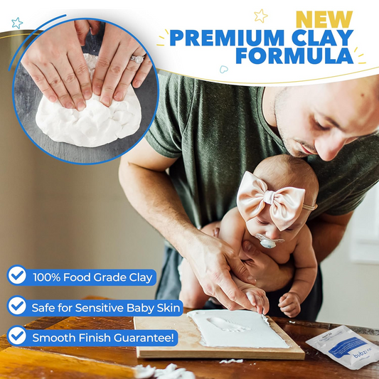 BUBZI Holzrahmen für Fotos, Hand- und Fußabdrücke 23 x 28 cm + Ton