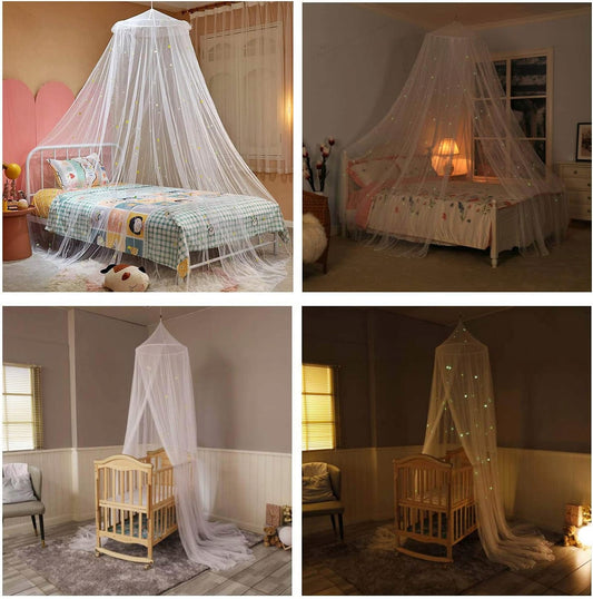 GLOW BED moskytiéra na postýlku, baldachýn se svítícími hvězdičkami