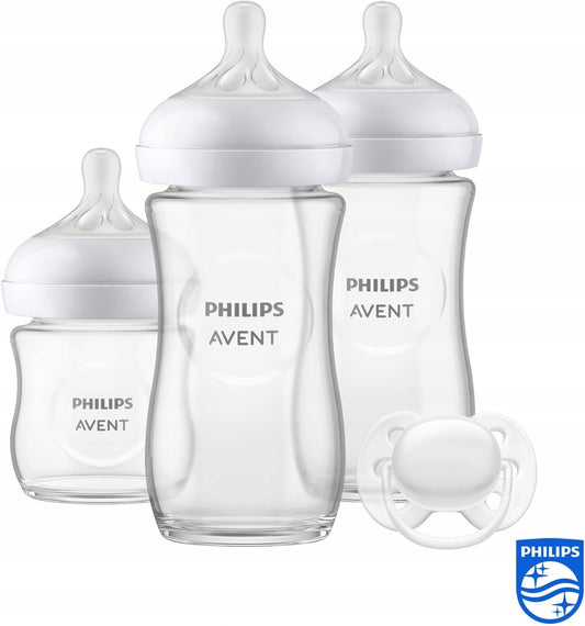 PHILIPS AVENT Natural Response set of 3 GLASS bottles + nipple