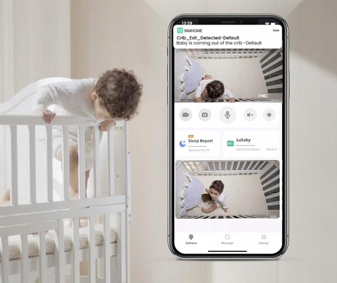 SIMSHINE Baby Pro kamera 2K 360° elektronická chůvička + držák