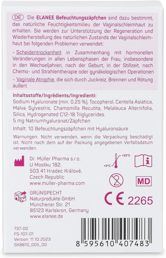 ELANEE hormone-free moisturizing vaginal suppositories x10 – product image 2