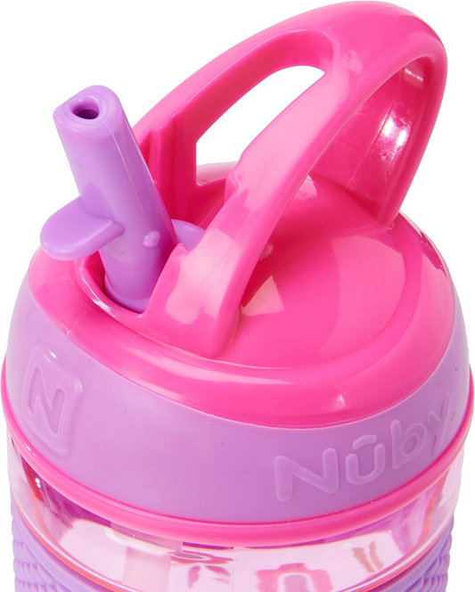 NUBY Hard Straw Cup tritanová láhev se slámkou 3 m+ 360 ml KVĚTY