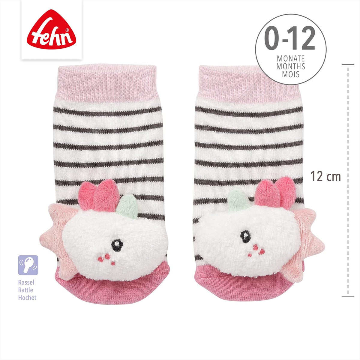 FEHN Aiko&Yuki ponožky pro miminka s chrastítkem 0-12 měs.