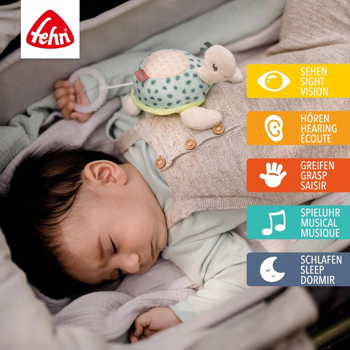 FEHN plyšová mazlivka s hracím strojkem ŽELVA 16 cm