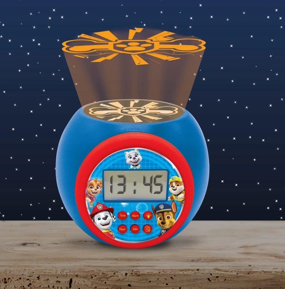 LEXIBOOK Paw Patrol projektor 3 barvy a budík s LCD displejem