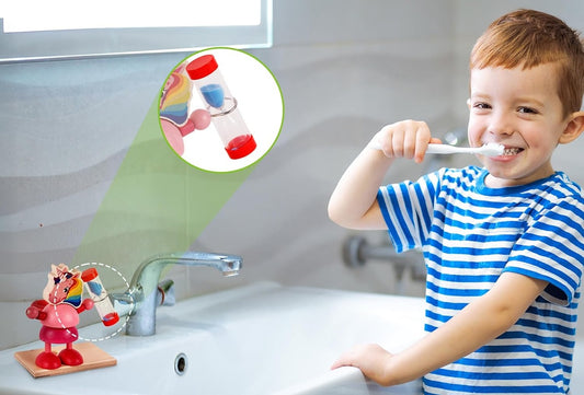 HESS dřevěné přesýpací hodiny na čištění zubů s držákem na kartáček JEDNOROŽEC