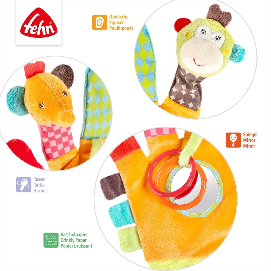 Fehn Safari sensory hand puppet with rattle