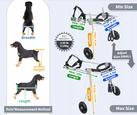 ANMAS fauteuil roulant réglable pour chiens jusqu'à 14 kg