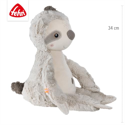 Szary leniwiec FEHN XL z boku, z oznaczeniem wysokości na grafice.