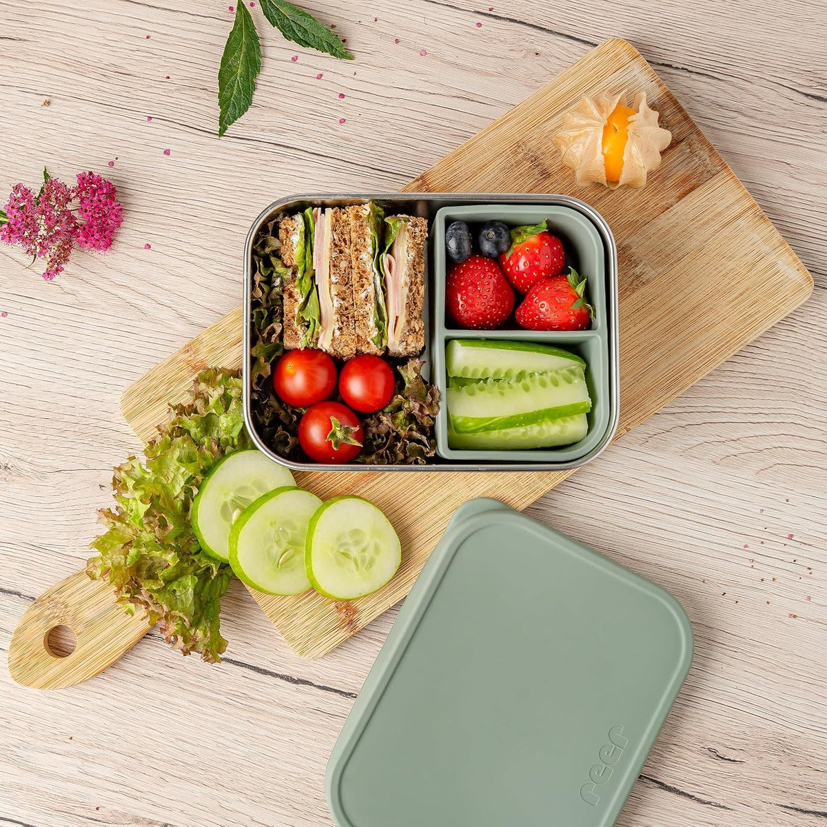 REER stainless steel lunch box with divider 700 ml 12x16 cm