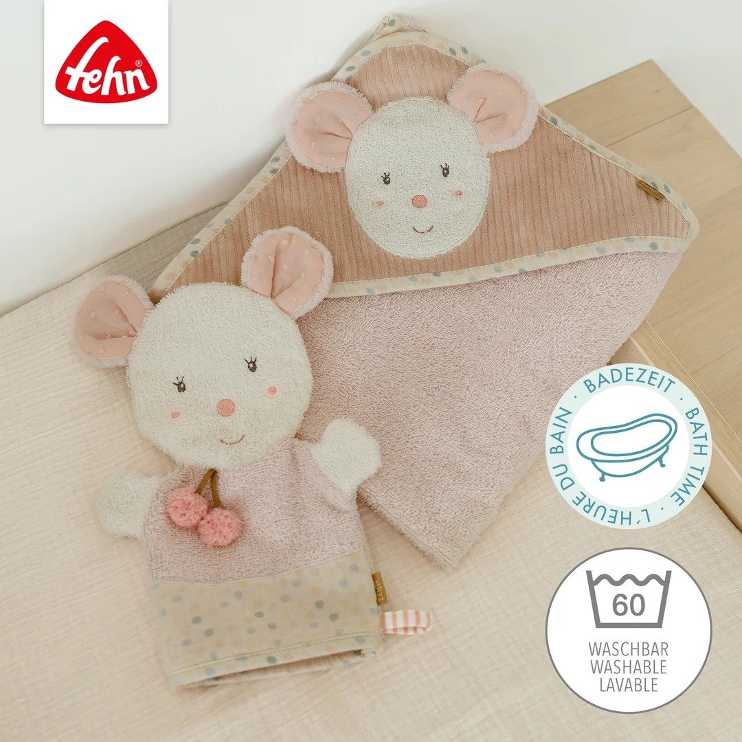 Fehn Mouse wash mitt with illuminated embroidery