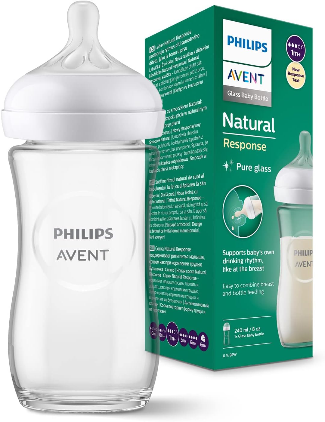 PHILIPS AVENT Natural RESPONSE glass bottle 240 ml with 1+ teat