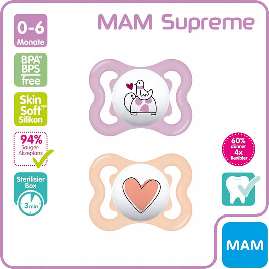 MAM SUPREME silikonový dudlík 0-6 měsíců x2