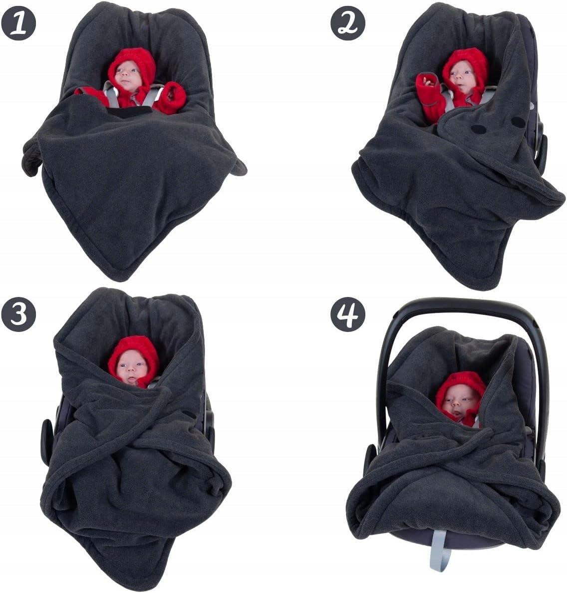 HOPPEDIZ fleece wrap blanket for a car seat with 3- and 5-point harnesses