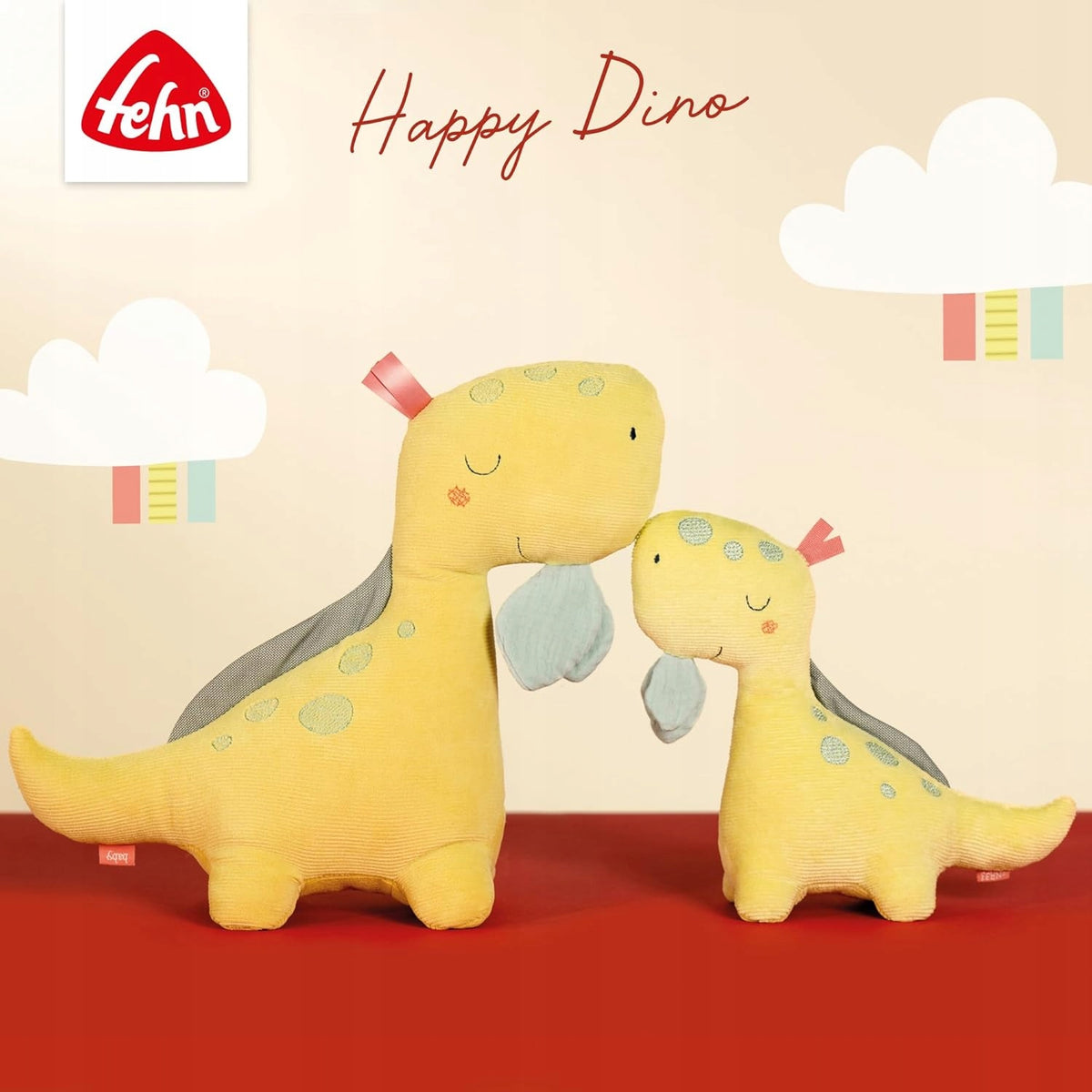 FEHN Happy Dino komfortní mazlík DINOSAURUS 30 cm držák na dudlík