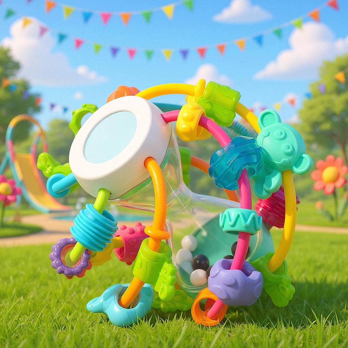 PLAYGRO Play and Learn Ball teether grabber with a rattle and mirror, 14 cm – product photo 4