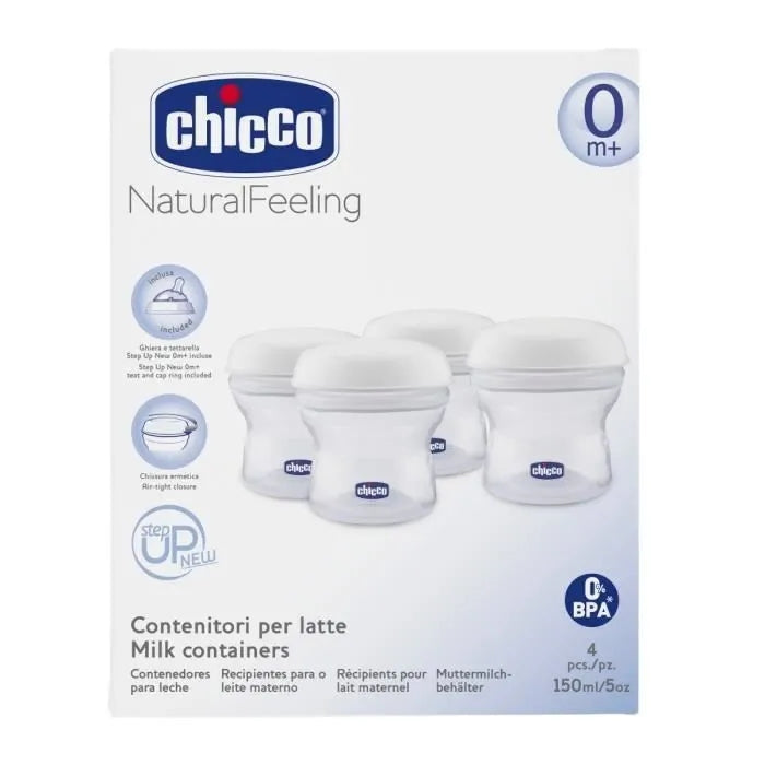 CHICCO δοχεία γάλακτος 4 x 150 ml + θηλή με καπάκι – φωτογραφία προϊόντος 6