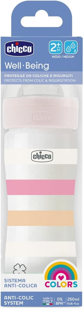 CHICCO Well-Being cumisüveg 250 ml 2 hónapos kortól, közepes átfolyás