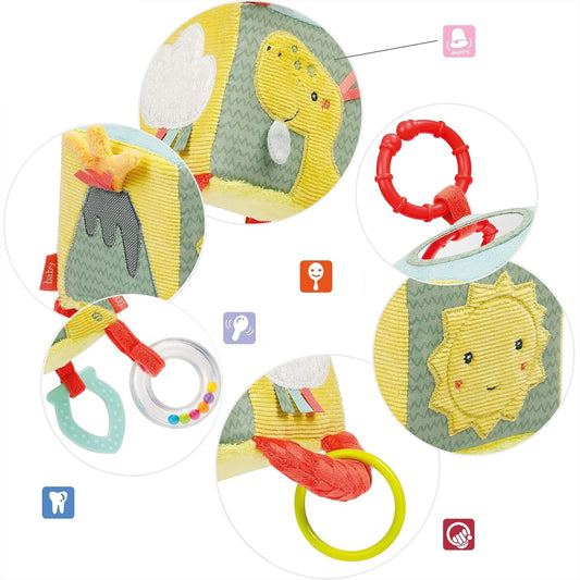 FEHN Happy Dino pluszowa zawieszka kostka z grzechotką 10 x 10 cm – nowy – zdjęcie 2