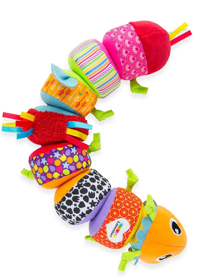 LAMAZE Mix & Match senzorická housenka s chrastítkem 8 částí na suchý zip 44 cm