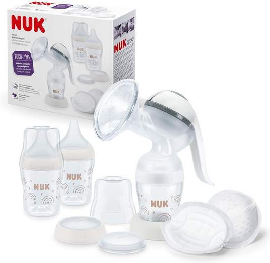 NUK Handmilchpumpe + Perfect Match Flaschen 150 ml, Set