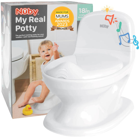 Nuby My Real Potty – biały nocnik treningowy i opakowanie
