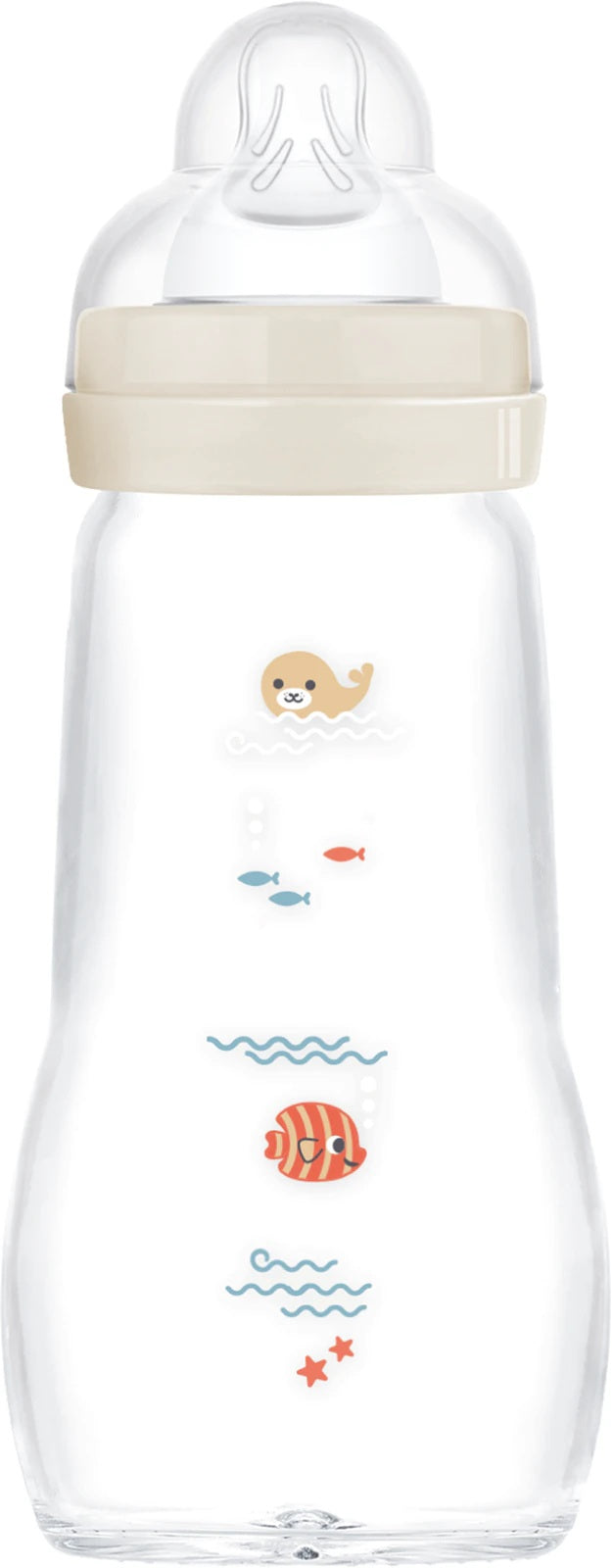 MAM Feel Good butelka szklana 260 ml 2 m+ smoczek 2 STWORZENIA MORSKIE