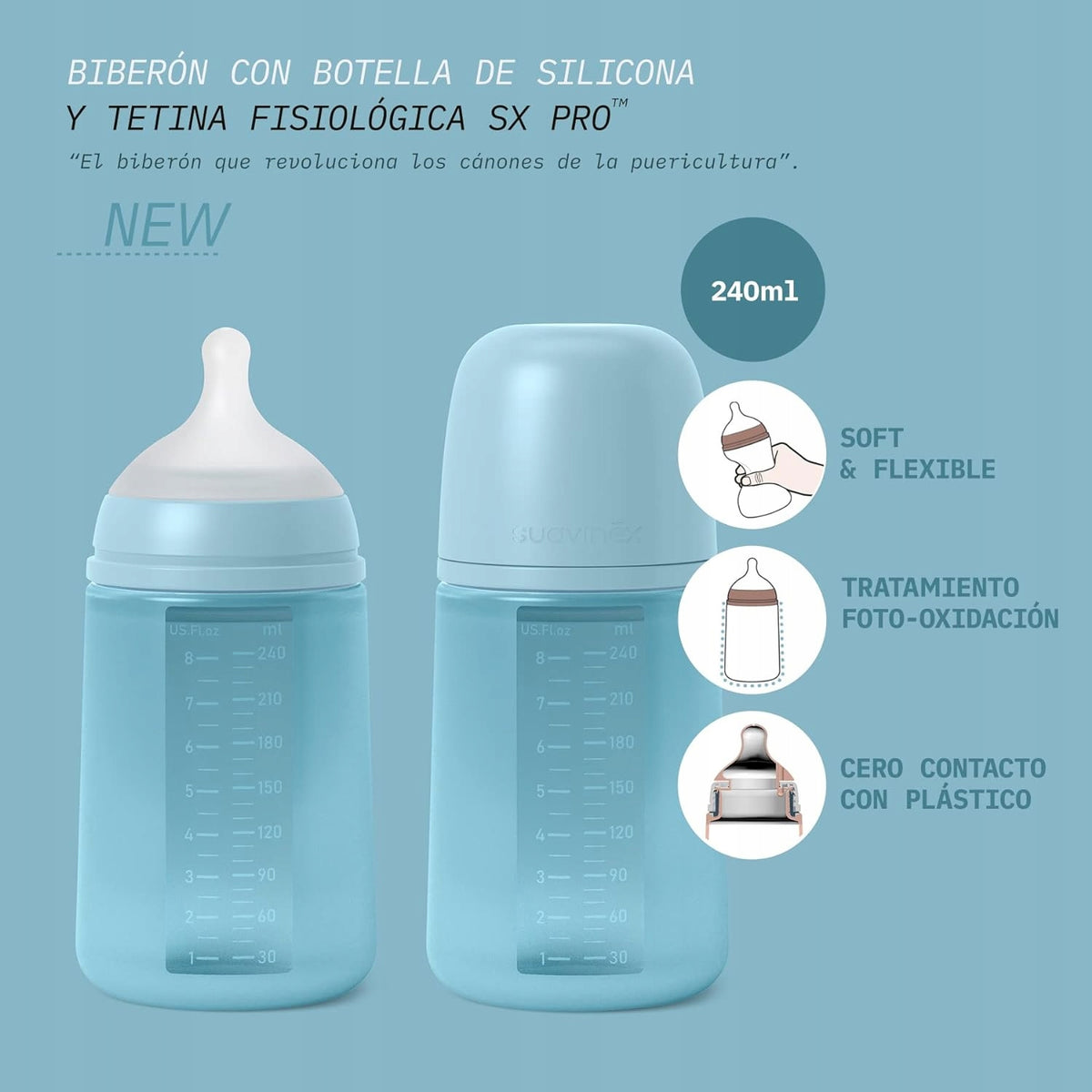 SUAVINEX SELECTION láhev se symetrickým dudlíkem SX PRO 240ml 3m+