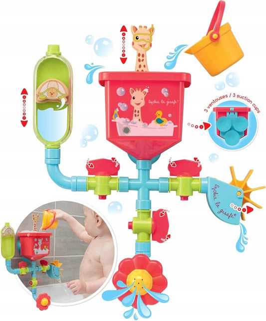 SOPHIE LA GIRAFE juguetes de baño con ventosas, tubos, molino y regadera