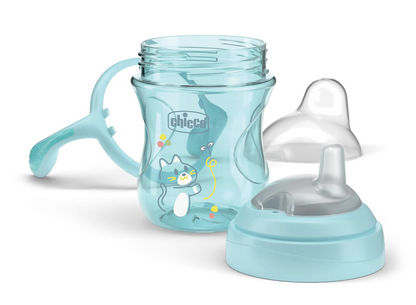 CHICCO Transition Cup hrnek nekapající s náustkem a držadly 200 ml 4 m+