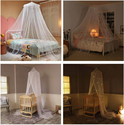 GLOW BED moskytiéra na postýlku, baldachýn se svítícími hvězdičkami
