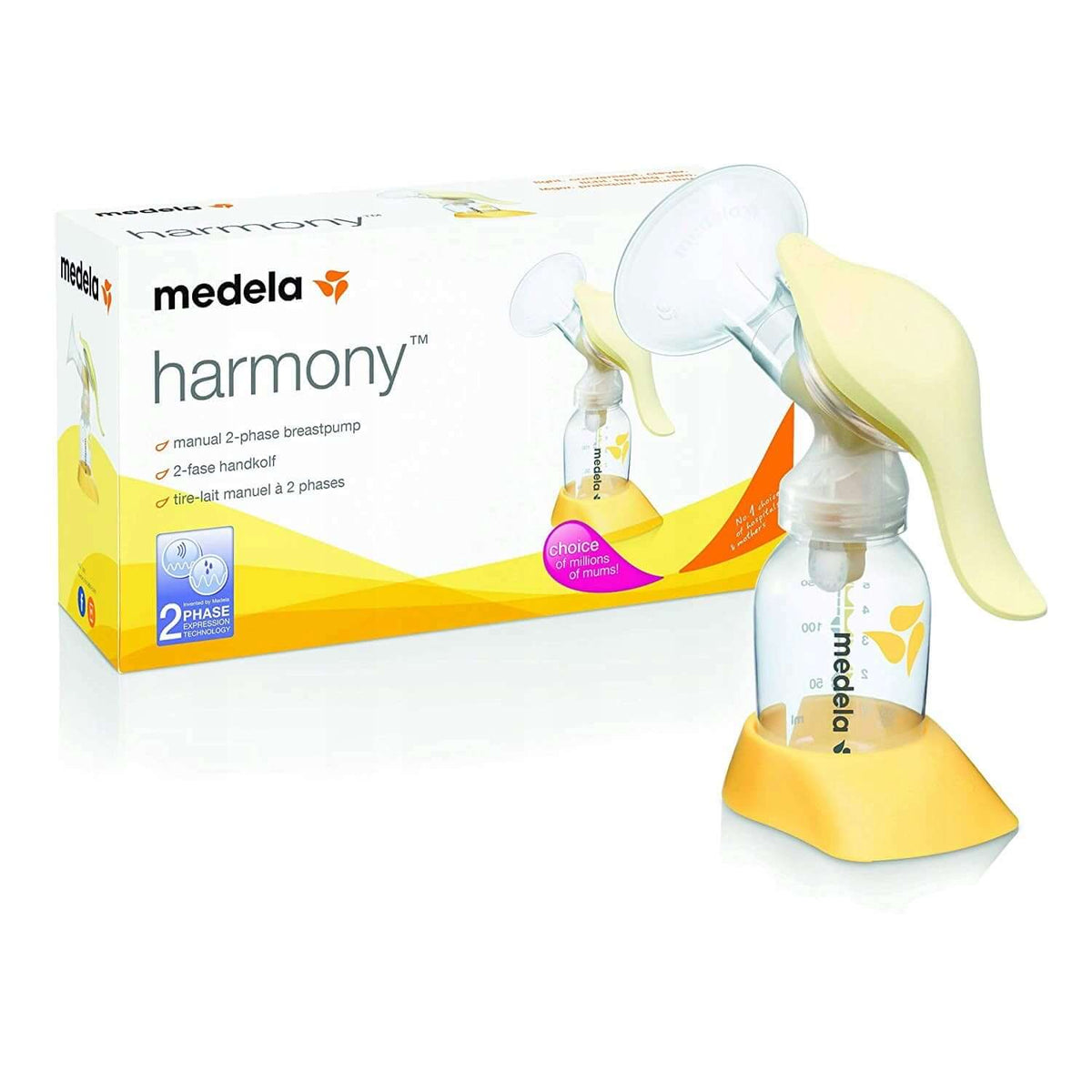 MEDELA Harmony 005.2052 laktator ręczny 2-fazowy U, żółty, z butelką i opakowaniem