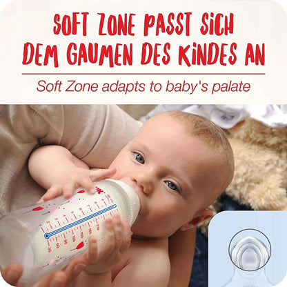 NUK No Colic zestaw butelek 3x 300 ml 0-6 z antykolkowym smoczkiem Soft Zone dla niemowląt