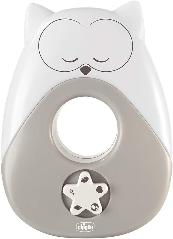 CHICCO Sweet Lights noční lampa s melodiemi a zvuky SOVA 13,5 x 18 cm