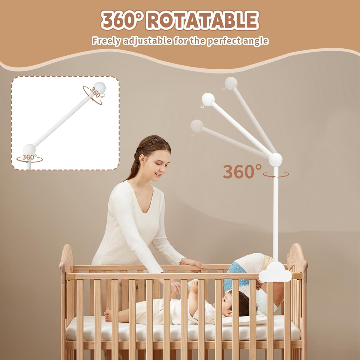 DŘEVĚNÝ držák kolotoče na postýlku