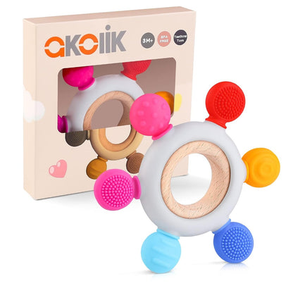 AKOLIK silikonovo-dřevěné kousátko masírující 10,8 cm 3 m+