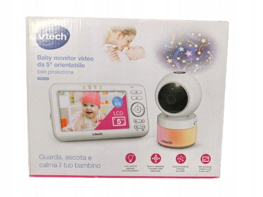 VTECH VM5463 niania elektroniczna 5" + projektor, monitor LCD 5" i kamera z projektorem gwiazd, biały