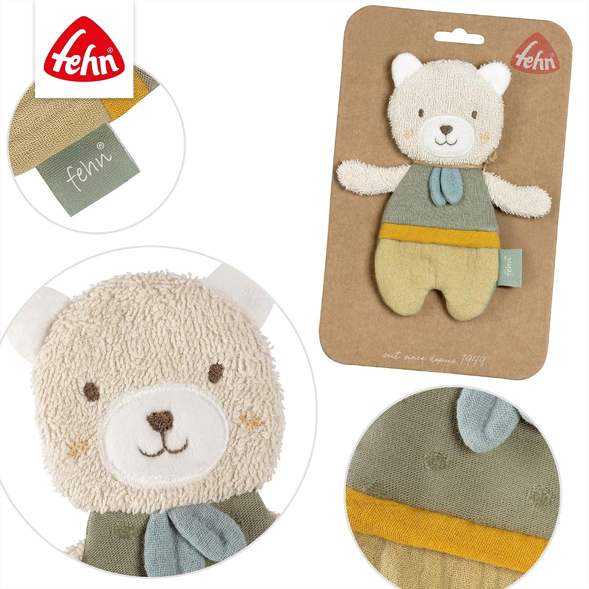 FEHN Natur crinkly organic cotton toy MIŚ 17 cm
