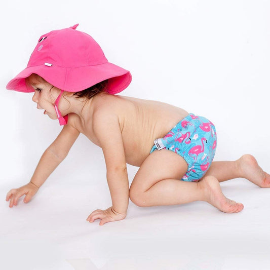 Brand: Zoocchini Type: two-piece swimsuit with swim diaper and hat