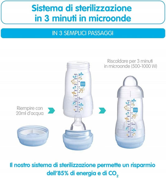 MAM Anti-Colic 1 x Anti-Colic bottle 130 ml with teat, 1 x Anti-Colic bottle 260 ml with teat, pacifier