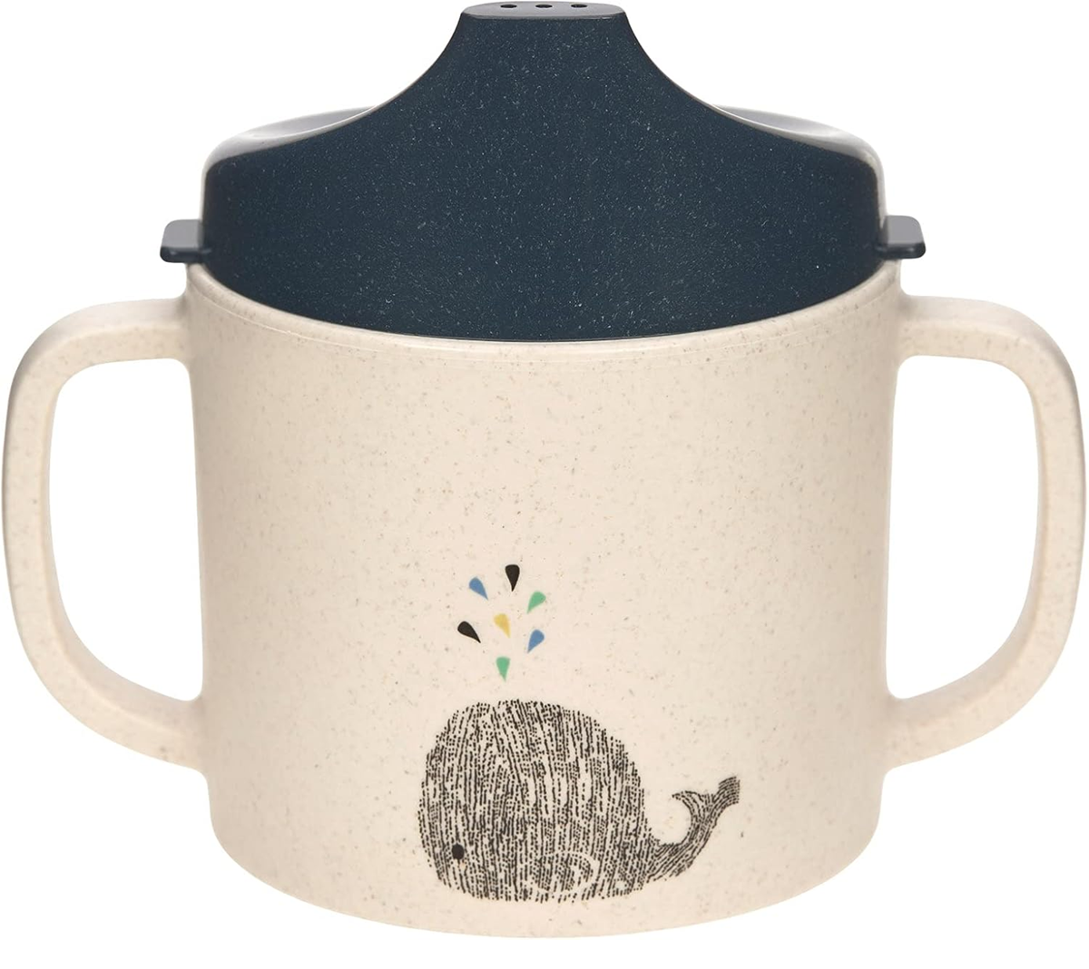 LASSIG Sippy Cup Little Water Whale hrnek s pítkem 150 ml 6 m+