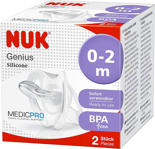 NUK Genius Medic Prosoother x2age 0-2 monthssiliconeBPA and BPS freeNew condition