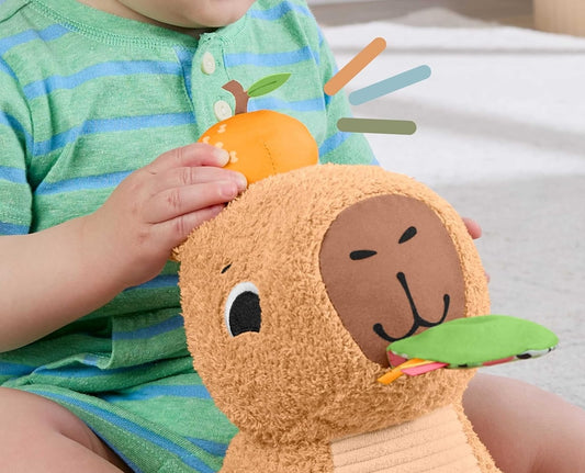 FISHER-PRICE plyšová senzorická kapybara s kousátkem a chrastítkem 23,5 cm