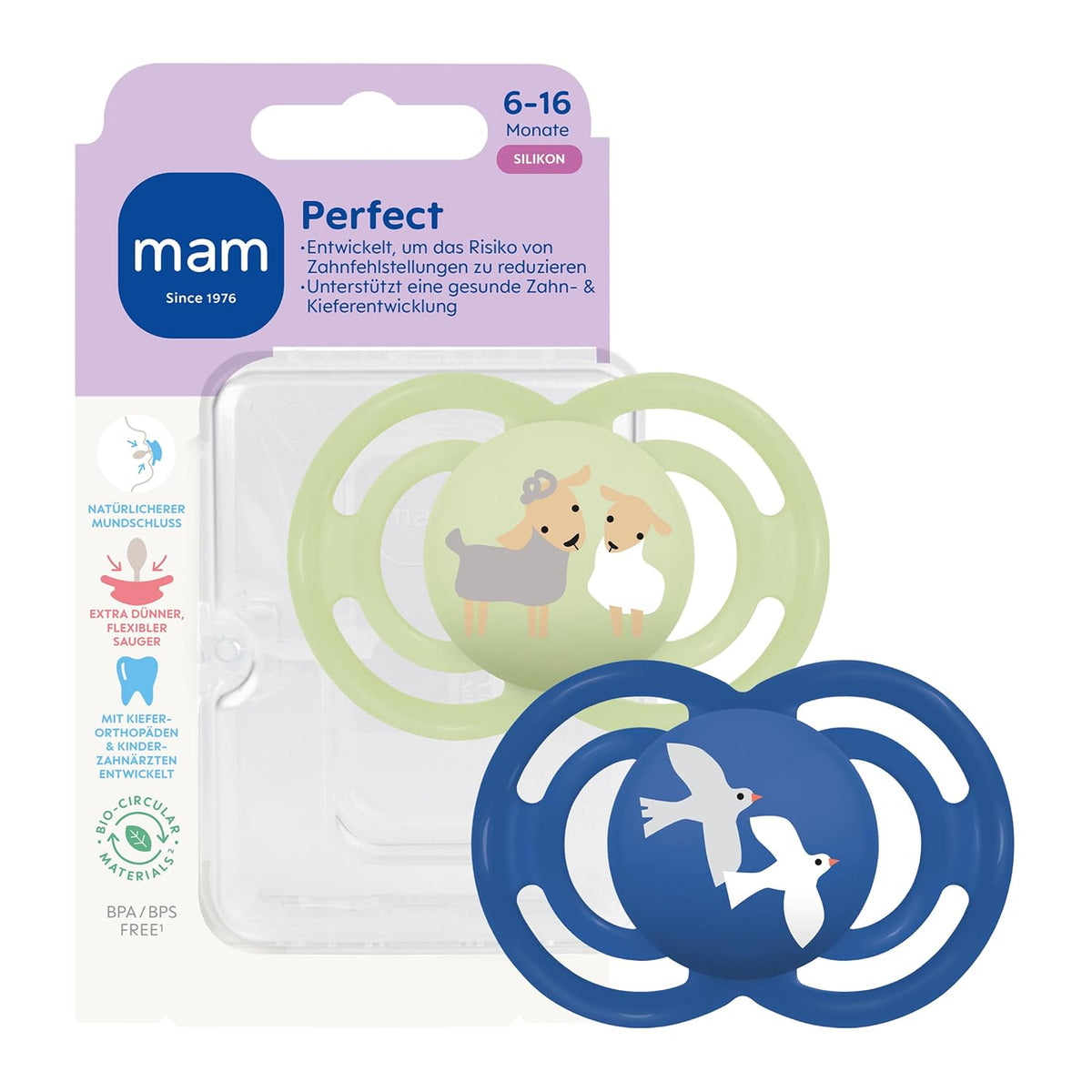 MAM Perfect silicone pacifier 6–16 months x2