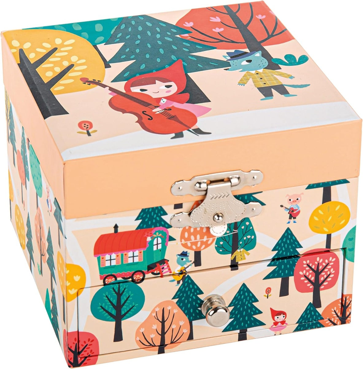 TROUSSELIER wooden magnetic music box LITTLE RED RIDING HOOD