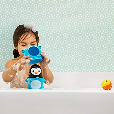 MUNCHKIN Sharky & Pals giocattolo da bagno 3 in 1 pesce, pinguino, squalo