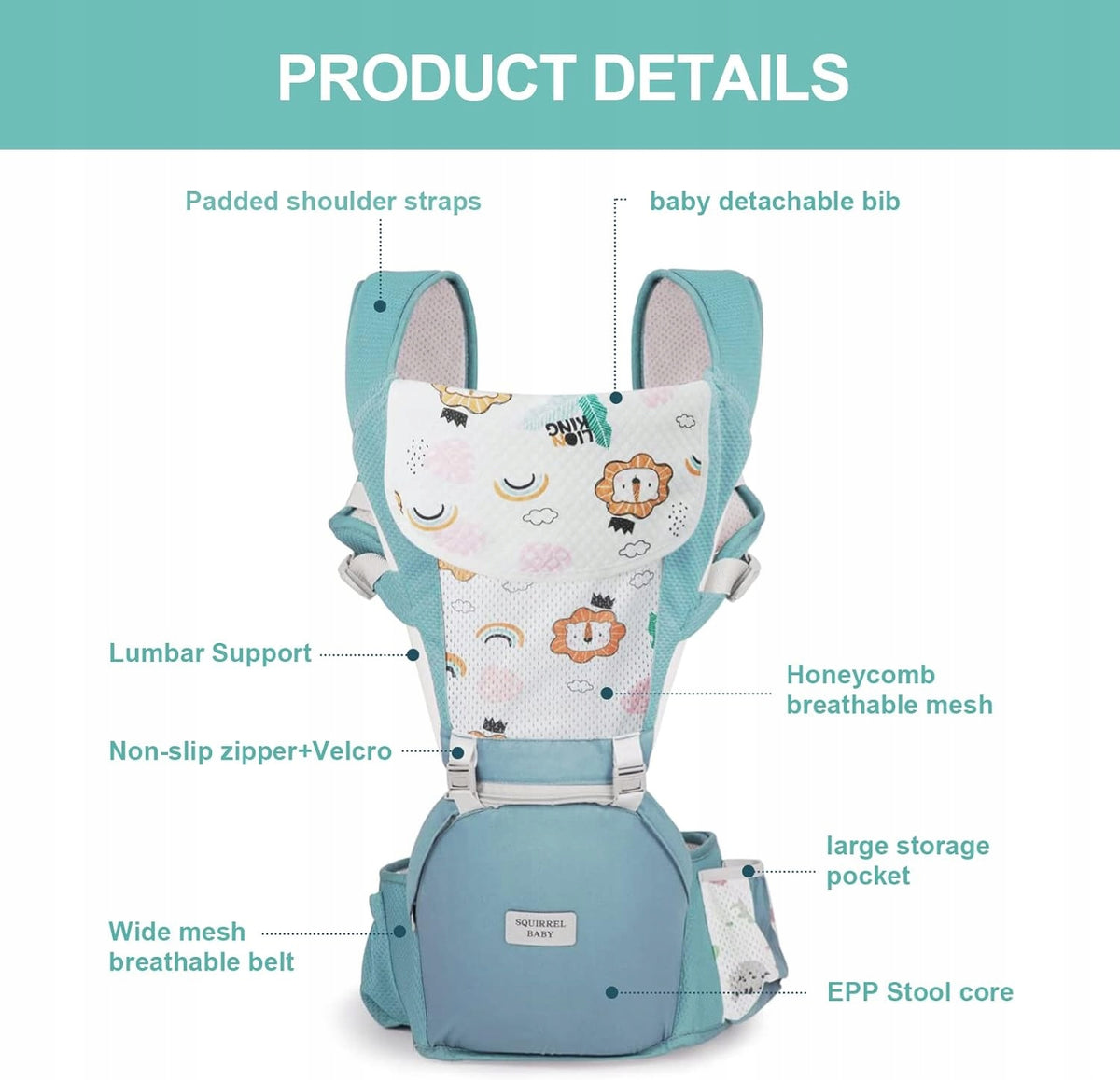 NUKIED ergonomic baby carrier with hip belt 6-in-1
