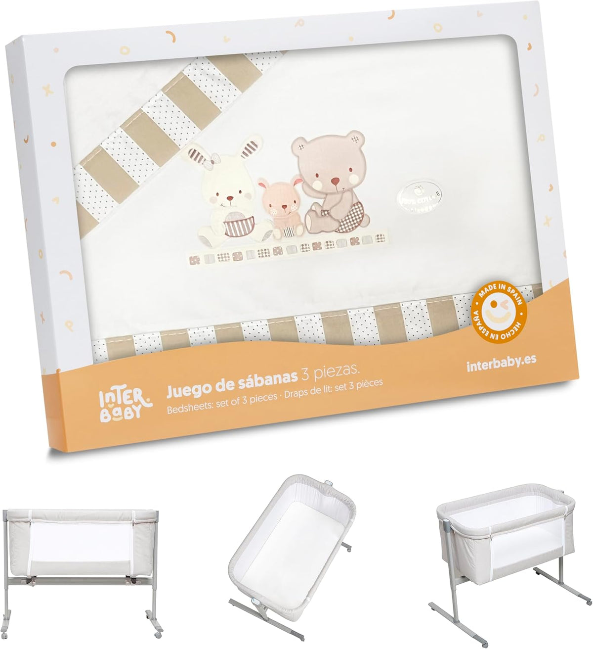 INTERBABY komplet pościeli do kołyski 110x82 / 50x80 / 50x30