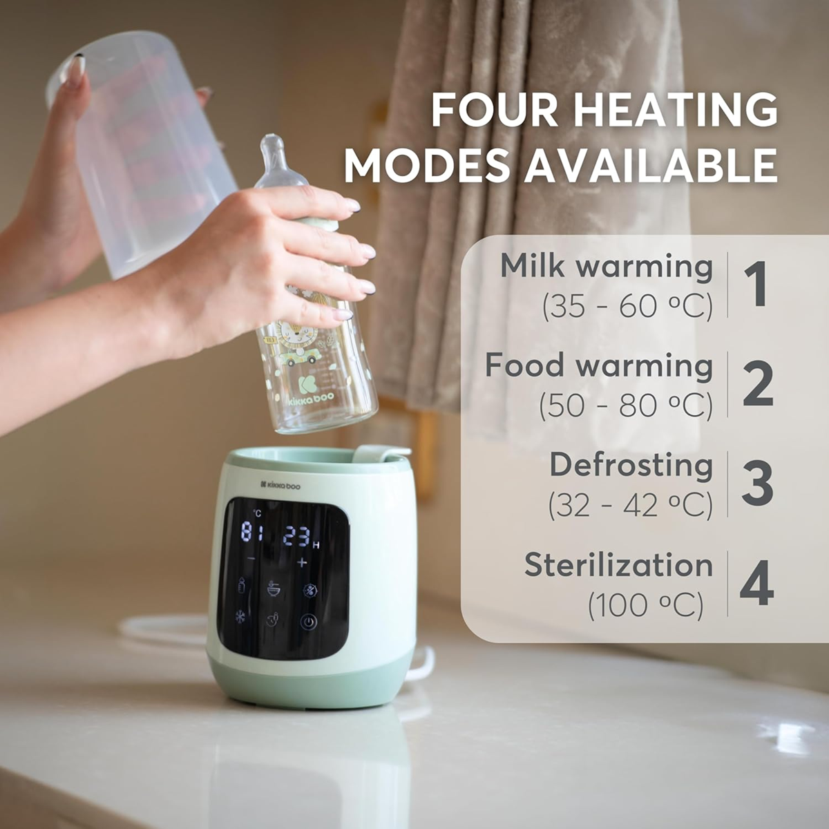 KIKKA BOO CALDO bottle and jar warmer, 4-in-1 sterilizer