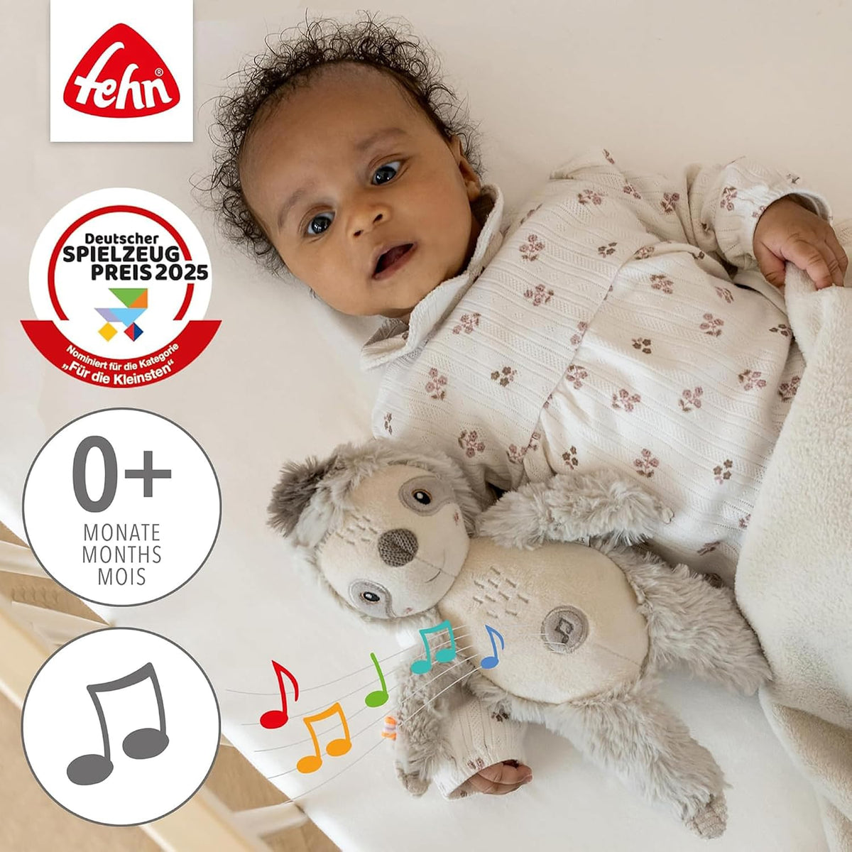 FEHN Sloth comforter with Cry Sensor 19cm